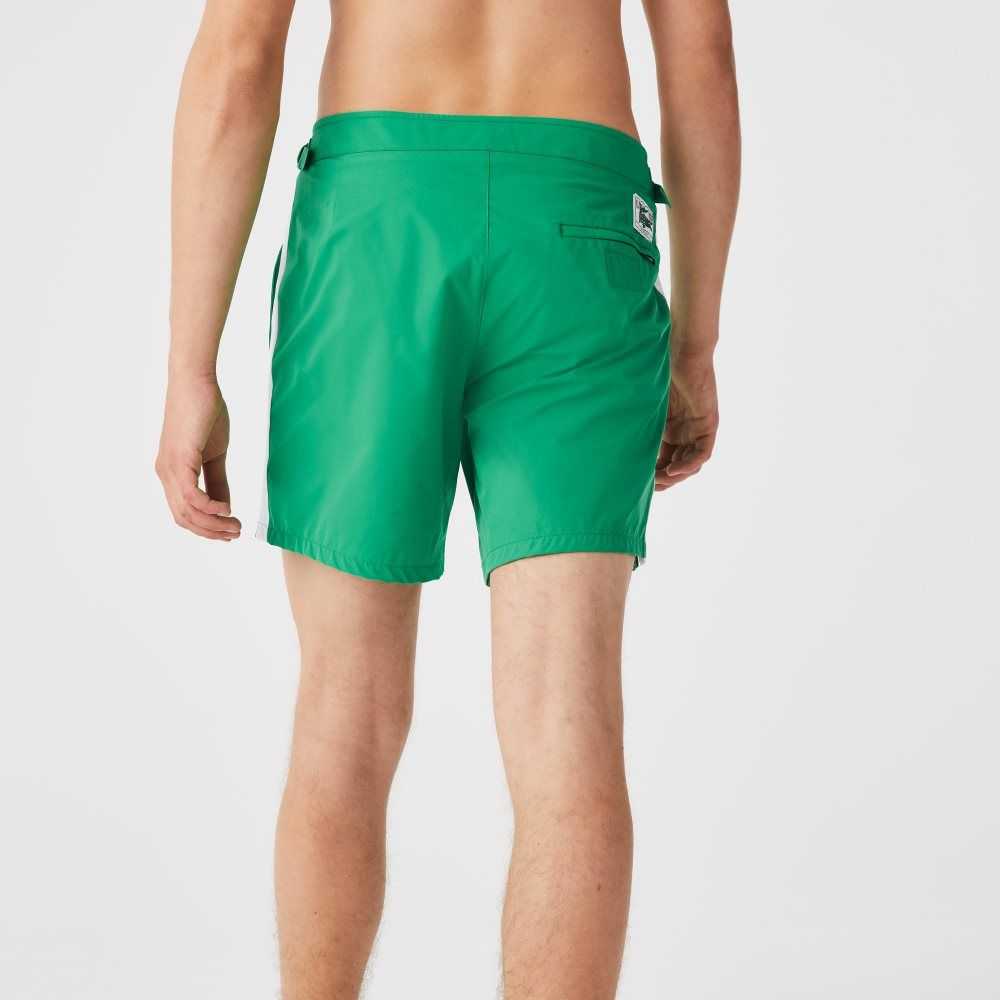 Green / White Lacoste New Classic Buttoned Belt Light Swimming Trunks | QADXWE-047