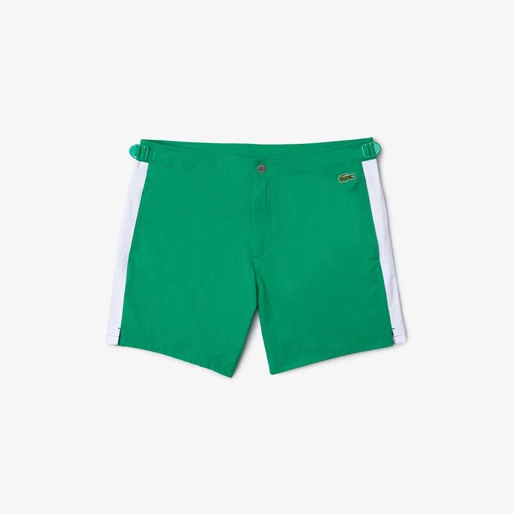 Green / White Lacoste New Classic Buttoned Belt Light Swimming Trunks | QADXWE-047