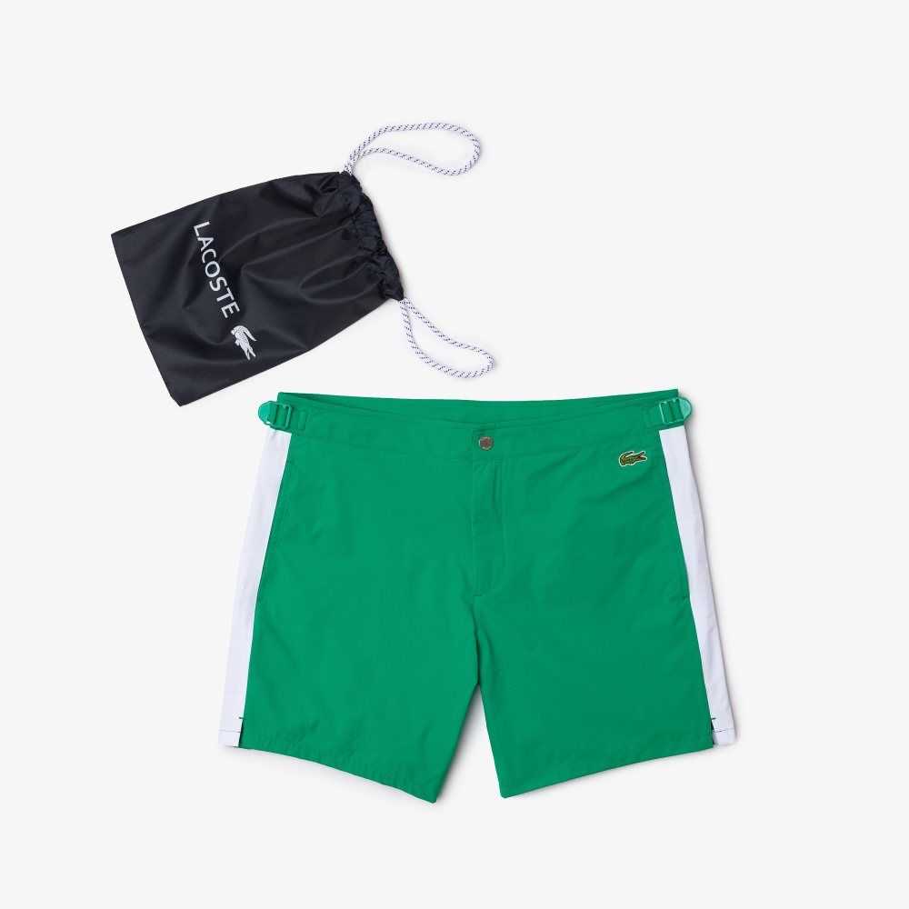 Green / White Lacoste New Classic Buttoned Belt Light Swimming Trunks | QADXWE-047