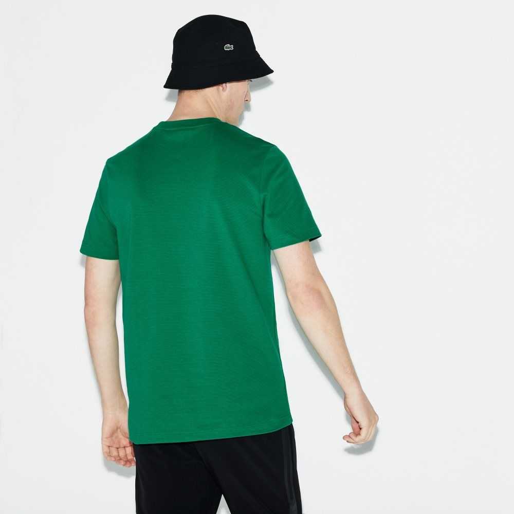 Green / White Lacoste SPORT Crew Neck Lettered Ultra Light Cotton T-shirt | RVFSJX-056