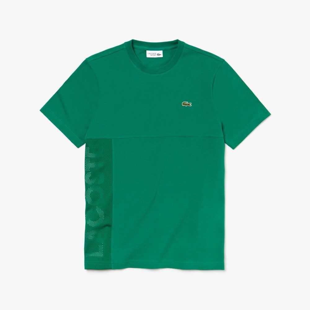 Green / White Lacoste SPORT Crew Neck Lettered Ultra Light Cotton T-shirt | RVFSJX-056