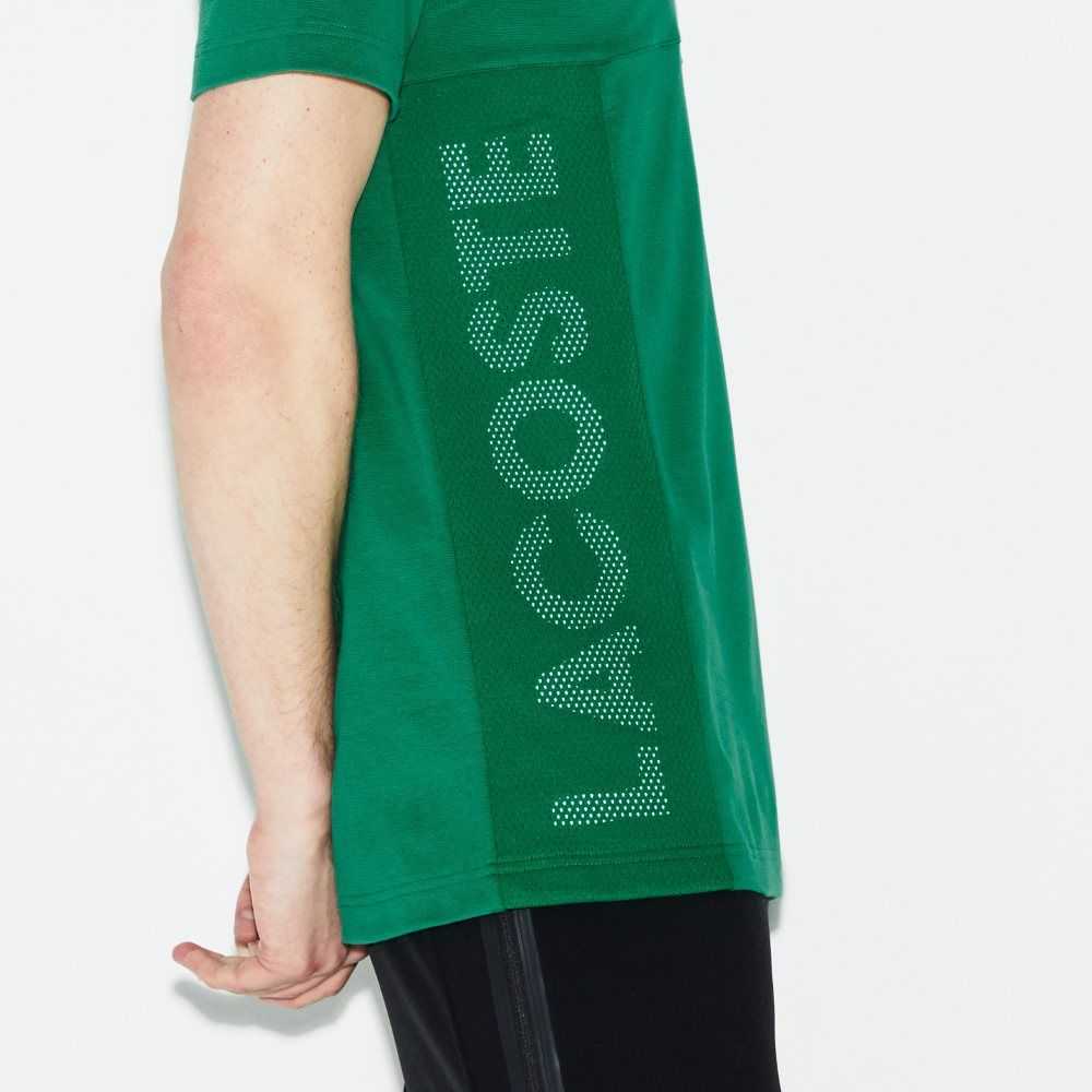 Green / White Lacoste SPORT Crew Neck Lettered Ultra Light Cotton T-shirt | RVFSJX-056