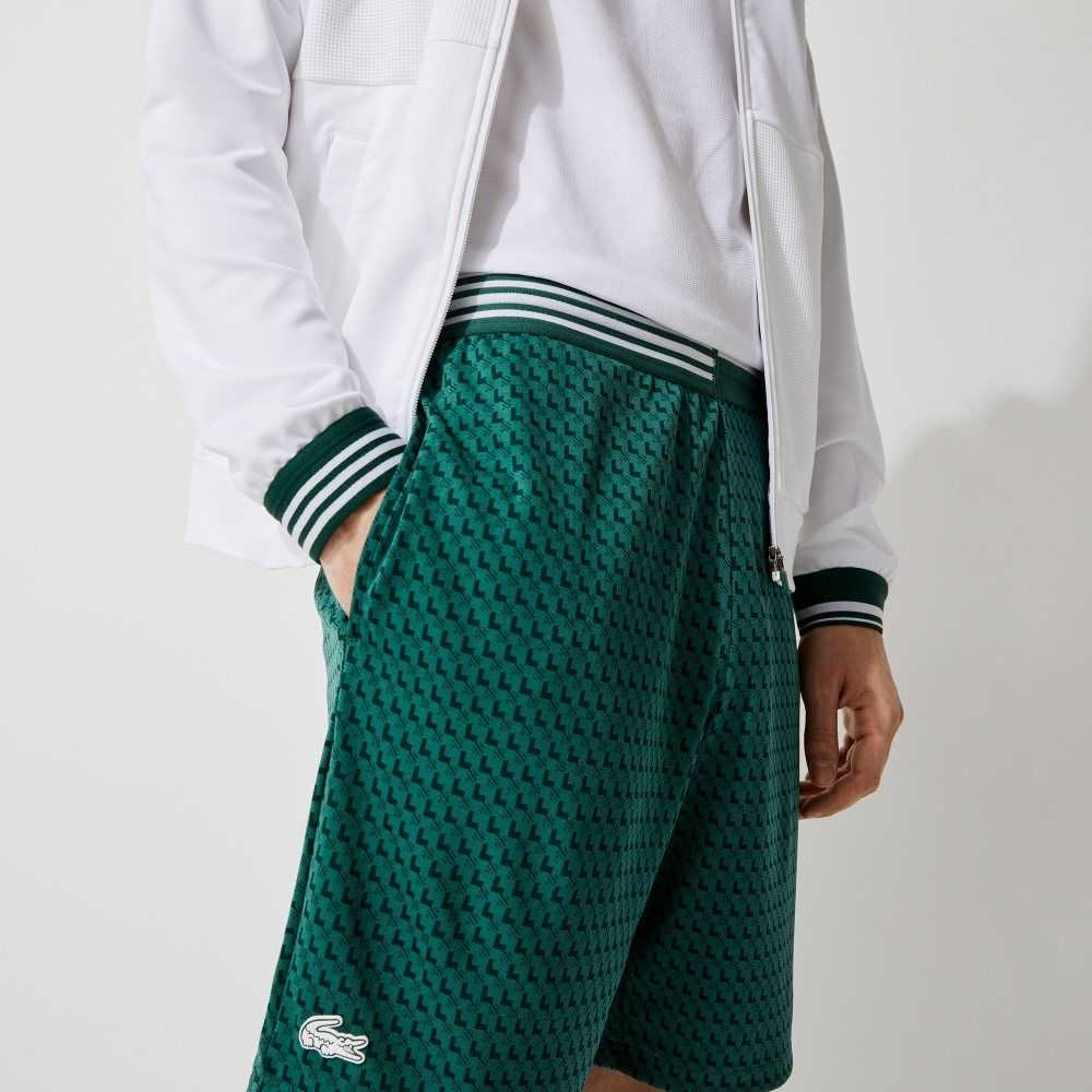 Green / White Lacoste SPORT Houndstooth Patterned Breathable Shorts | VUMHQI-861