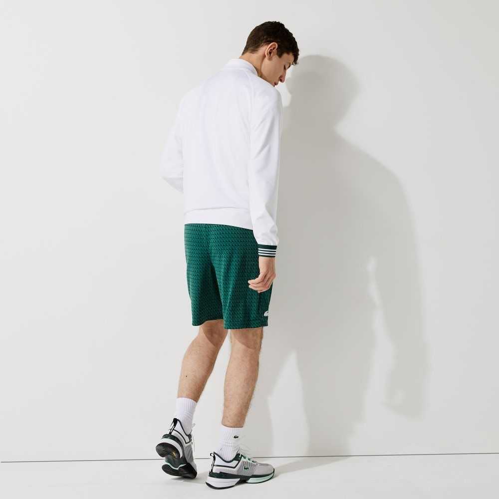 Green / White Lacoste SPORT Houndstooth Patterned Breathable Shorts | VUMHQI-861