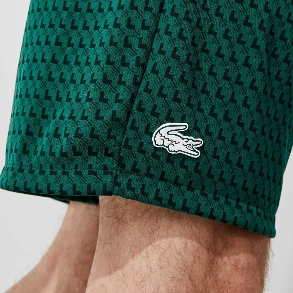 Green / White Lacoste SPORT Houndstooth Patterned Breathable Shorts | VUMHQI-861