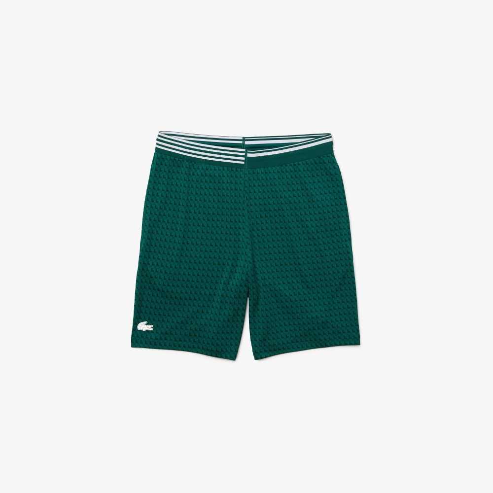 Green / White Lacoste SPORT Houndstooth Patterned Breathable Shorts | VUMHQI-861