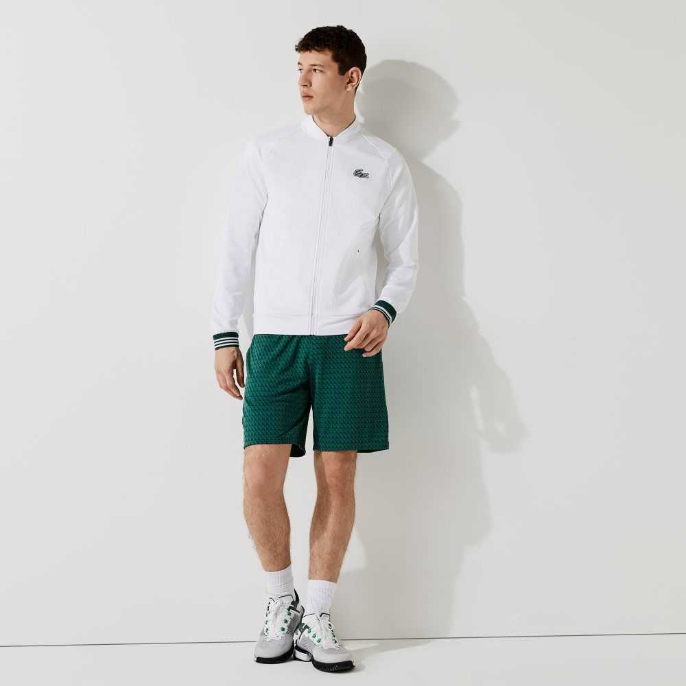 Green / White Lacoste SPORT Houndstooth Patterned Breathable Shorts | VUMHQI-861