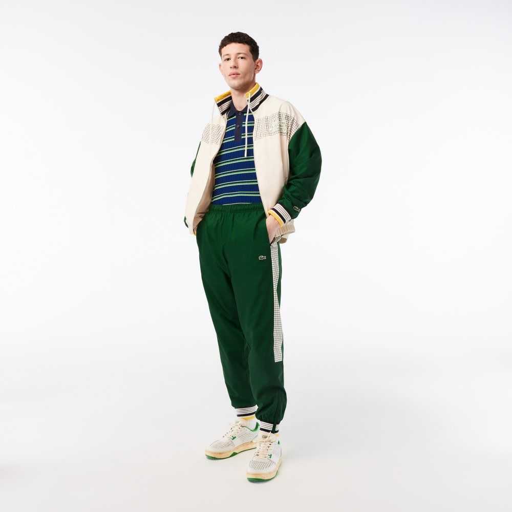 Green / White Lacoste Tennis Print Track Pants | TABFSX-704