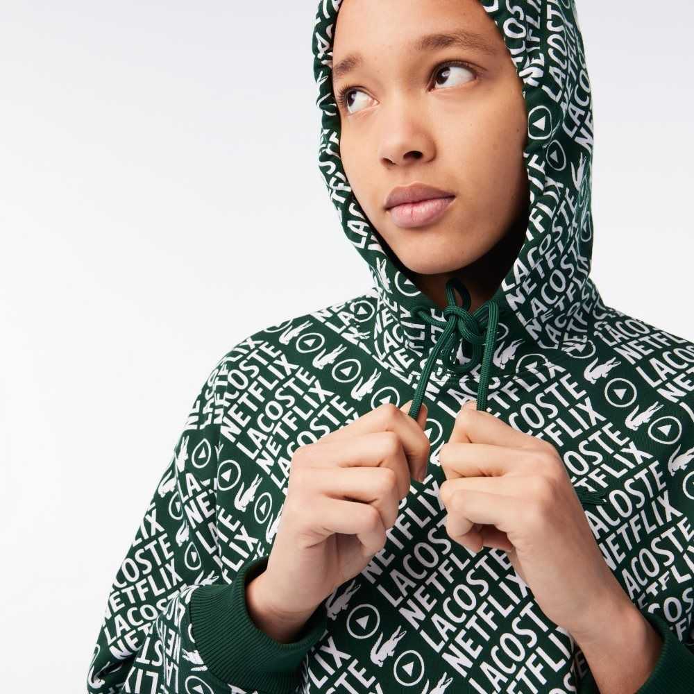 Green / White Lacoste x Netflix Organic Cotton Hoodie | ASMQZI-315