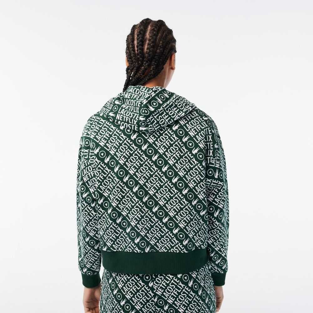 Green / White Lacoste x Netflix Organic Cotton Hoodie | ASMQZI-315