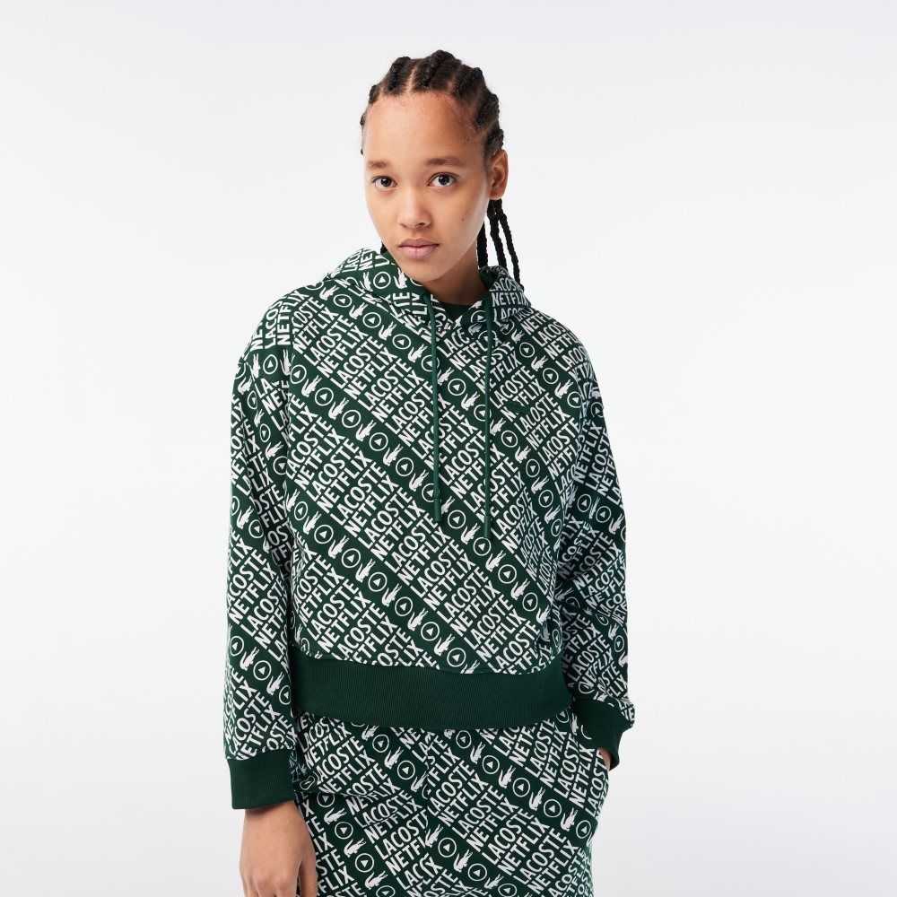 Green / White Lacoste x Netflix Organic Cotton Hoodie | ASMQZI-315