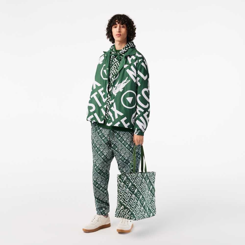 Green / White Lacoste x Netflix Printed Polo Jacket | NZGMIT-904