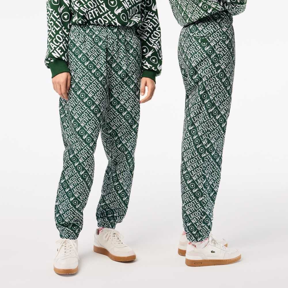 Green / White Lacoste x Netflix Waterproof Track Pants | JHEBSF-537