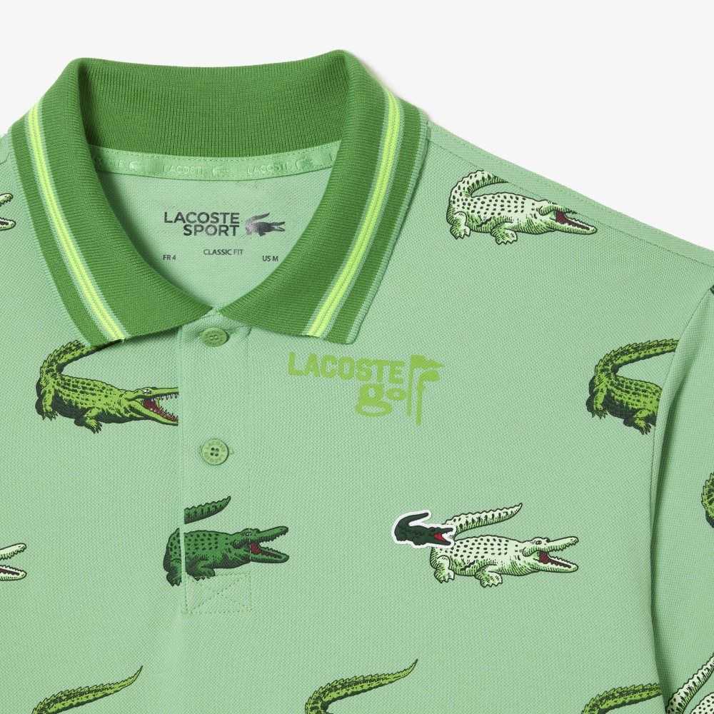 Green / Yellow Lacoste Golf Crocodile Print Polo | JSMTUD-496