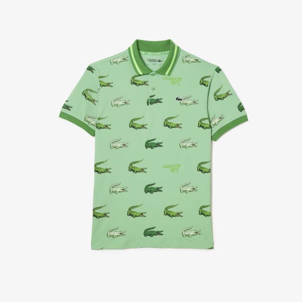 Green / Yellow Lacoste Golf Crocodile Print Polo | JSMTUD-496