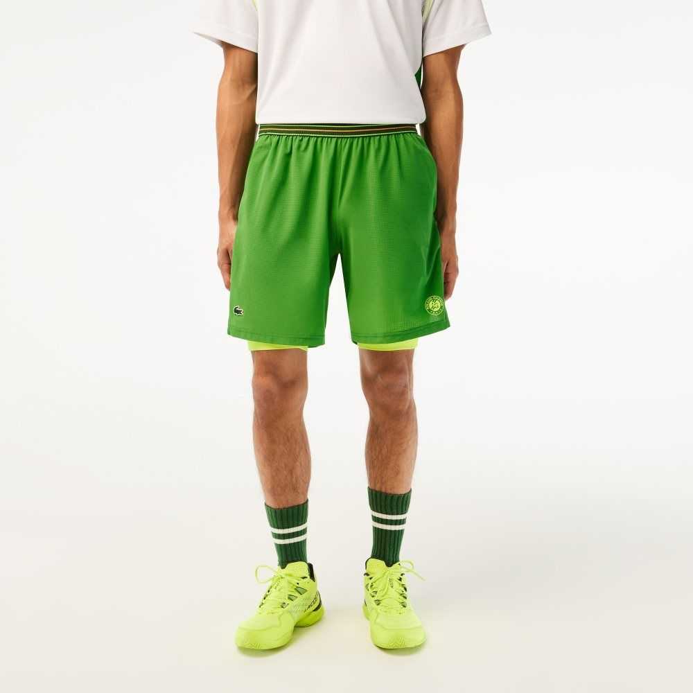 Green / Yellow Lacoste SPORT Roland Garros Edition Lined Shorts | JSNADC-391