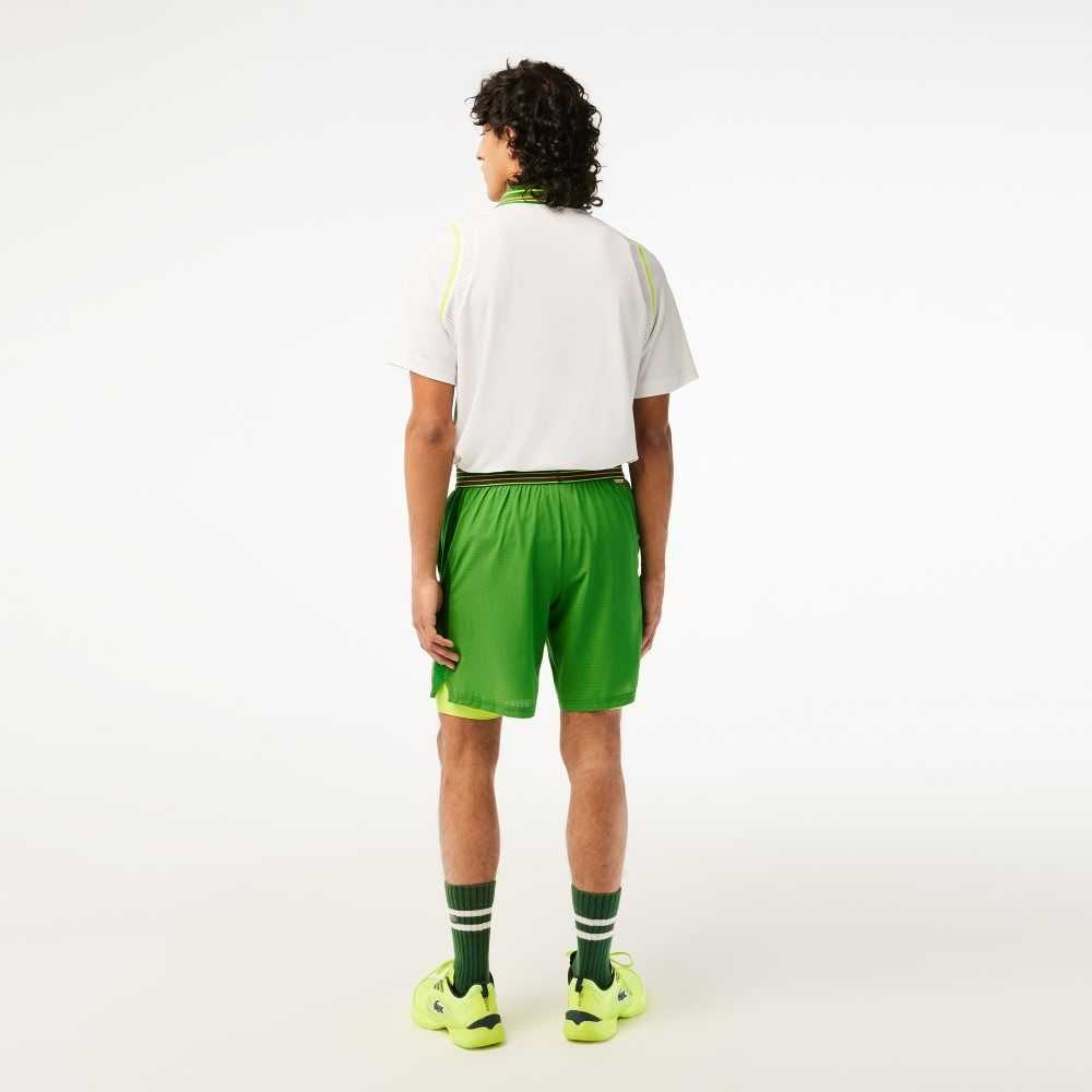 Green / Yellow Lacoste SPORT Roland Garros Edition Lined Shorts | JSNADC-391