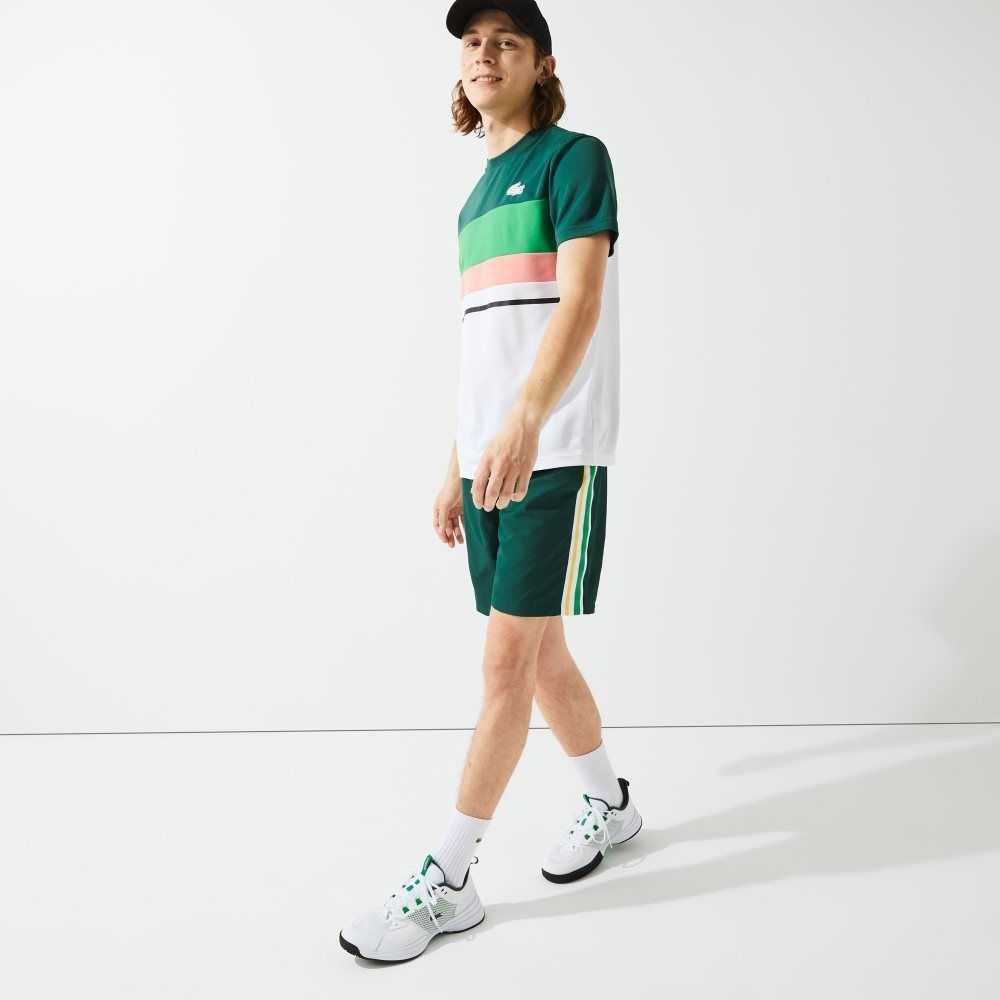 Green / Yellow / White Lacoste SPORT Contrast Bands Lightweight Shorts | BAGVLP-950