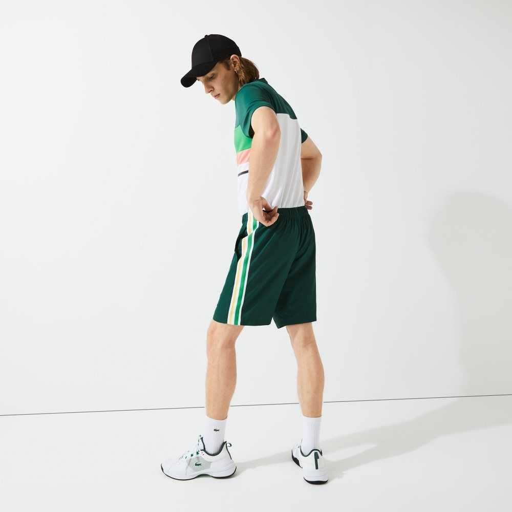 Green / Yellow / White Lacoste SPORT Contrast Bands Lightweight Shorts | BAGVLP-950