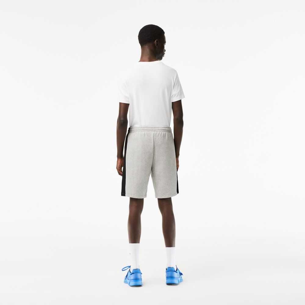 Grey Chine / Black / White Lacoste Brushed Fleece Colorblock Shorts | DRAHCV-830