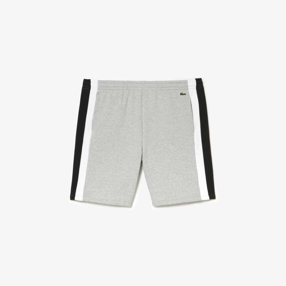 Grey Chine / Black / White Lacoste Brushed Fleece Colorblock Shorts | DRAHCV-830