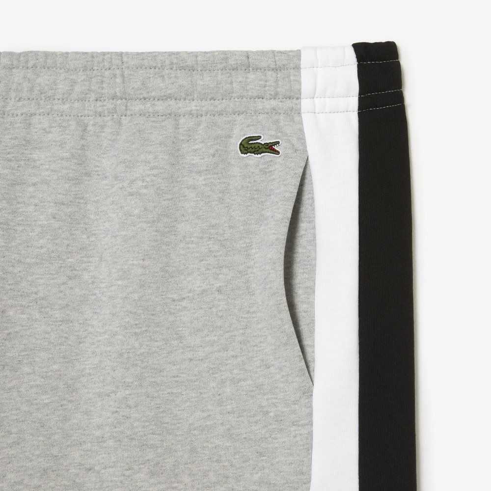 Grey Chine / Black / White Lacoste Brushed Fleece Colorblock Shorts | DRAHCV-830