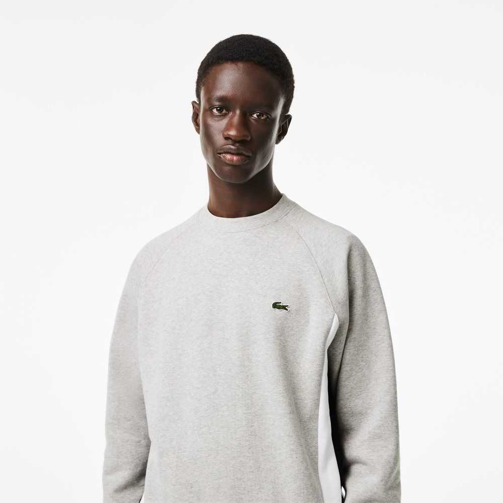 Grey Chine / Black / White Lacoste Brushed Fleece Colorblock Sweatshirt | MHZVPI-653