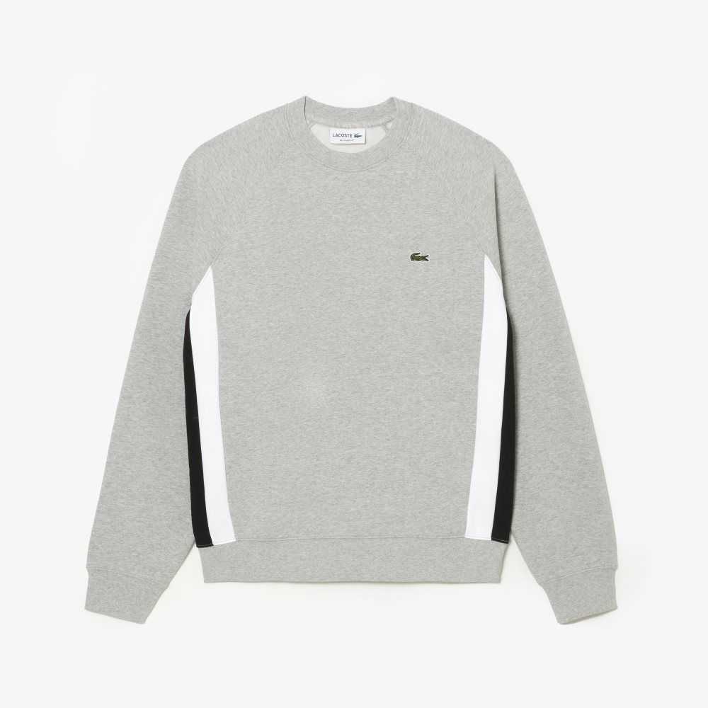 Grey Chine / Black / White Lacoste Brushed Fleece Colorblock Sweatshirt | MHZVPI-653