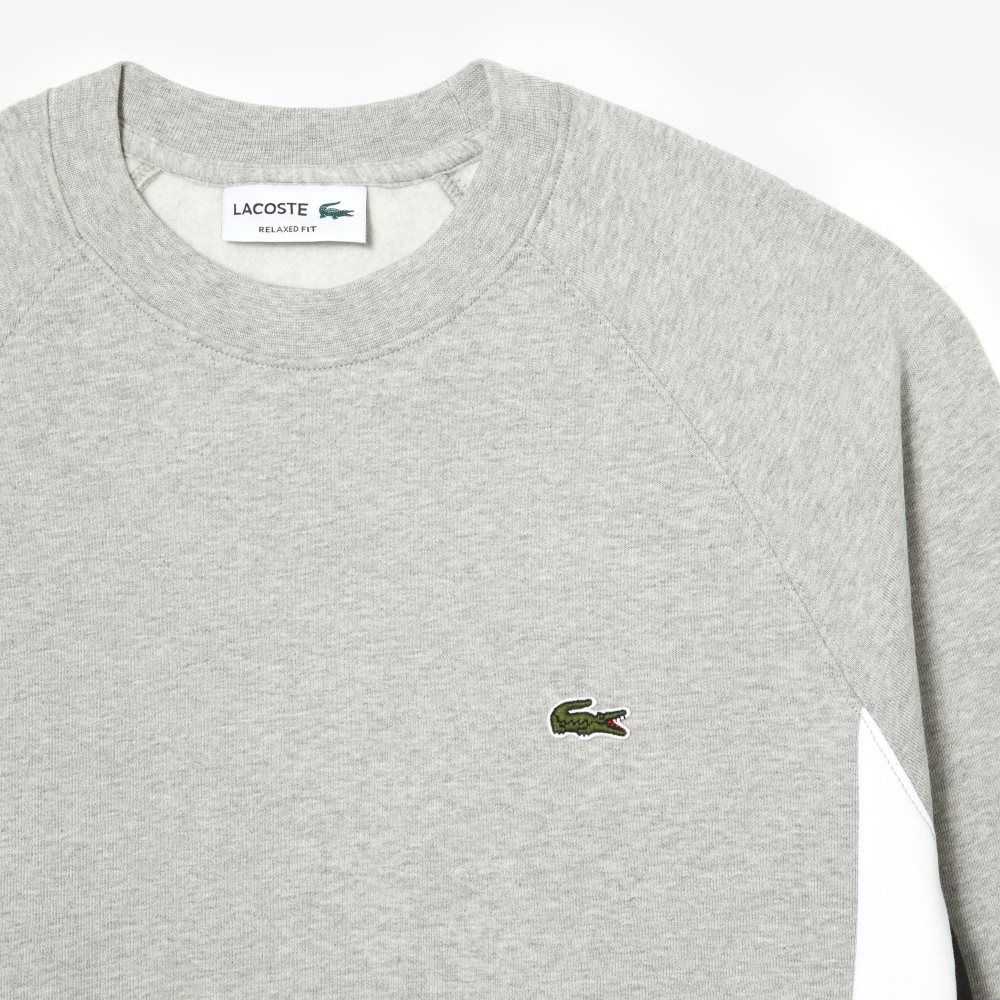 Grey Chine / Black / White Lacoste Brushed Fleece Colorblock Sweatshirt | MHZVPI-653