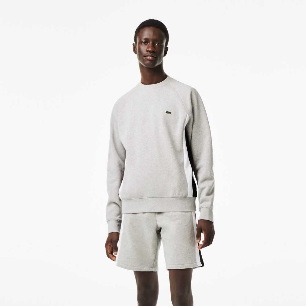 Grey Chine / Black / White Lacoste Brushed Fleece Colorblock Sweatshirt | MHZVPI-653