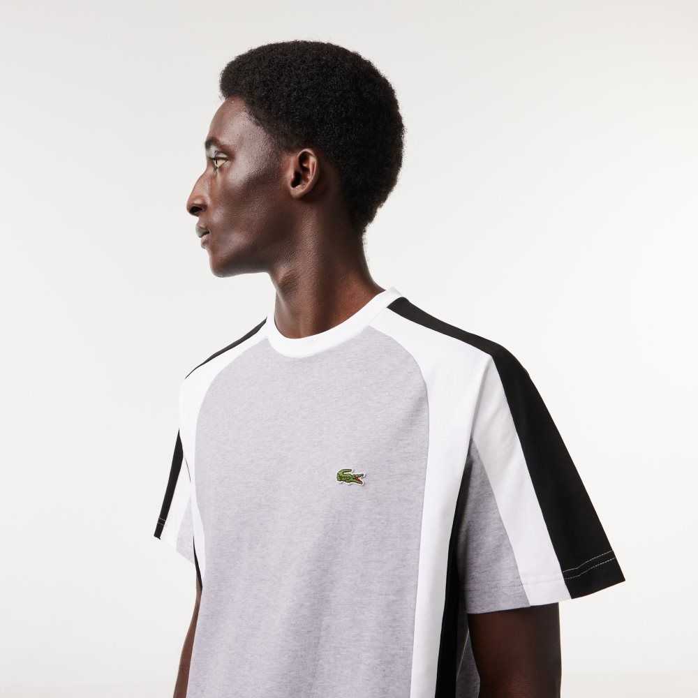 Grey Chine / Black / White Lacoste Colorblock Cotton Jersey T-Shirt | IJGNVA-567