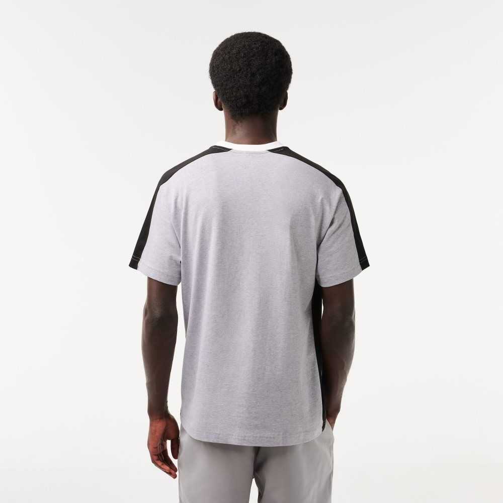 Grey Chine / Black / White Lacoste Colorblock Cotton Jersey T-Shirt | IJGNVA-567