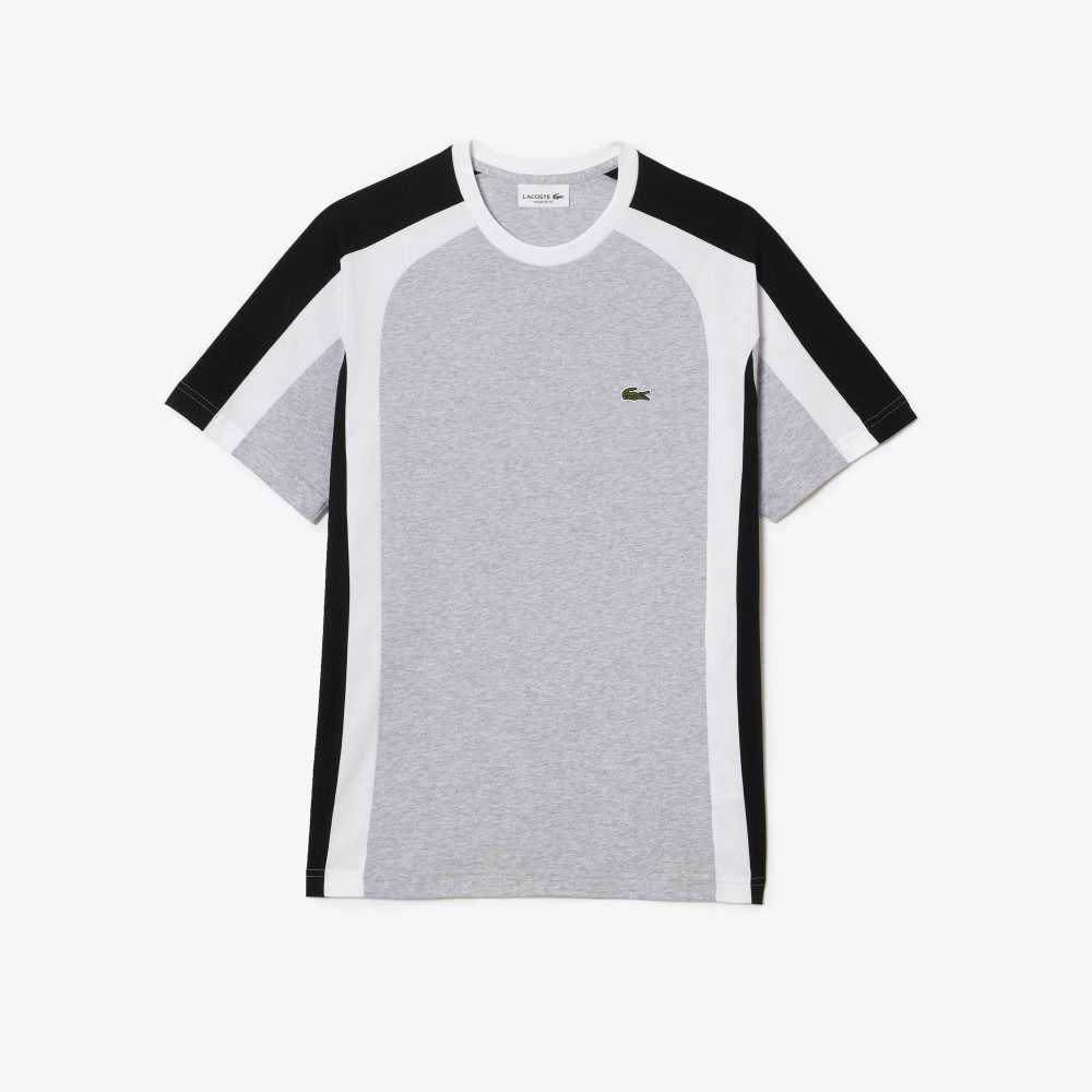 Grey Chine / Black / White Lacoste Colorblock Cotton Jersey T-Shirt | IJGNVA-567