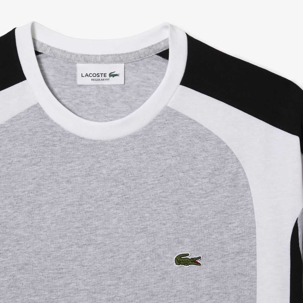 Grey Chine / Black / White Lacoste Colorblock Cotton Jersey T-Shirt | IJGNVA-567