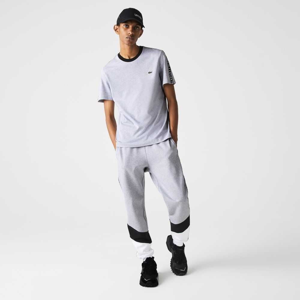 Grey Chine / Black / White Lacoste Signature Striped Colorblock Fleece Jogging Pants | GEMXHN-582