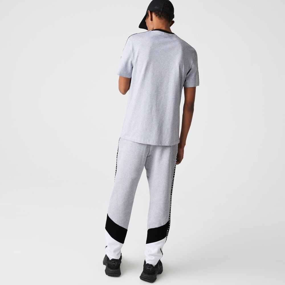 Grey Chine / Black / White Lacoste Signature Striped Colorblock Fleece Jogging Pants | GEMXHN-582