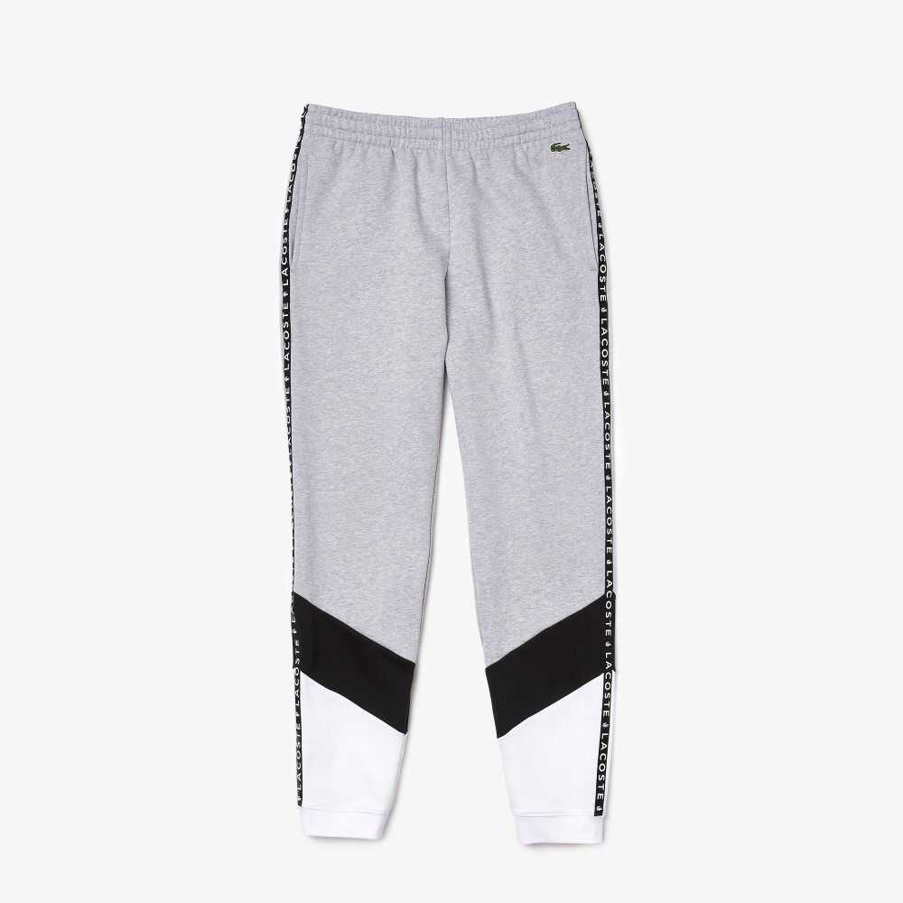 Grey Chine / Black / White Lacoste Signature Striped Colorblock Fleece Jogging Pants | GEMXHN-582