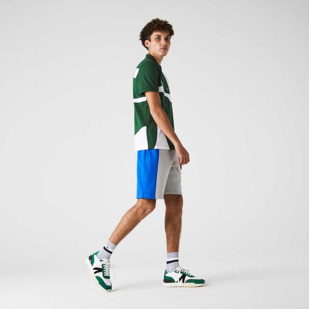 Grey Chine / Blue / Green Lacoste Branded Cotton Fleece Blend Shorts | BIYDTM-710