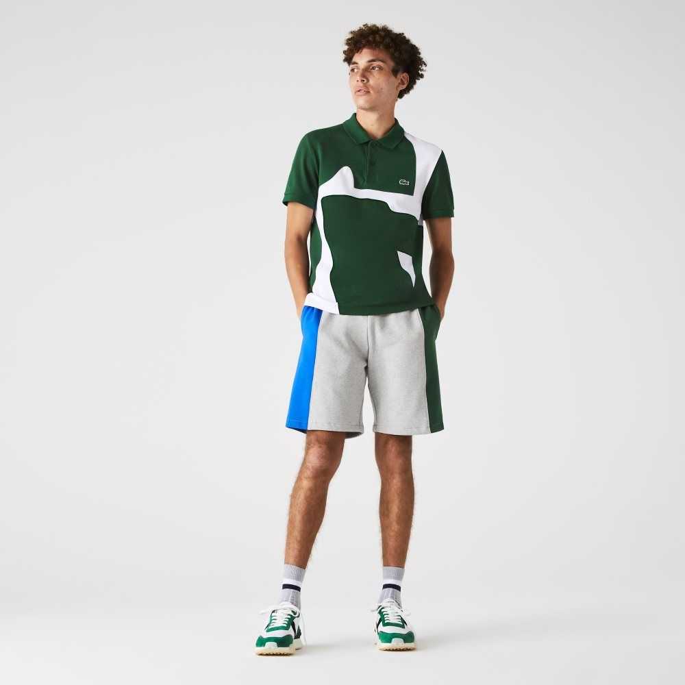 Grey Chine / Blue / Green Lacoste Branded Cotton Fleece Blend Shorts | BIYDTM-710