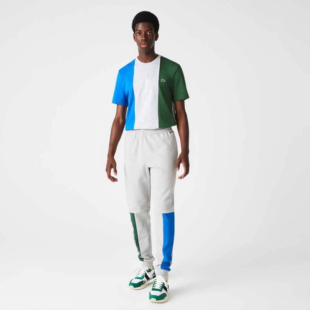 Grey Chine / Blue / Green Lacoste Colorblock Cotton Fleece Blend Jogging Pants | ISVBEY-134