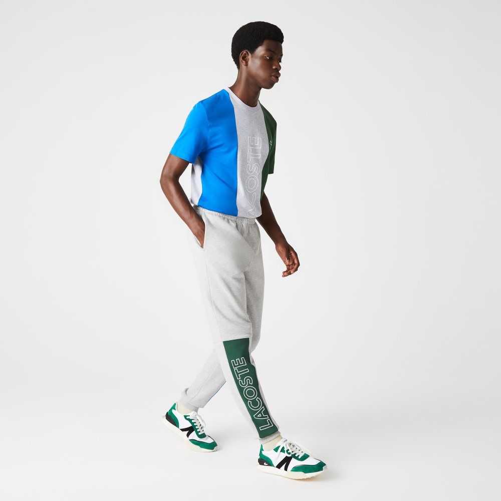 Grey Chine / Blue / Green Lacoste Colorblock Cotton Fleece Blend Jogging Pants | ISVBEY-134