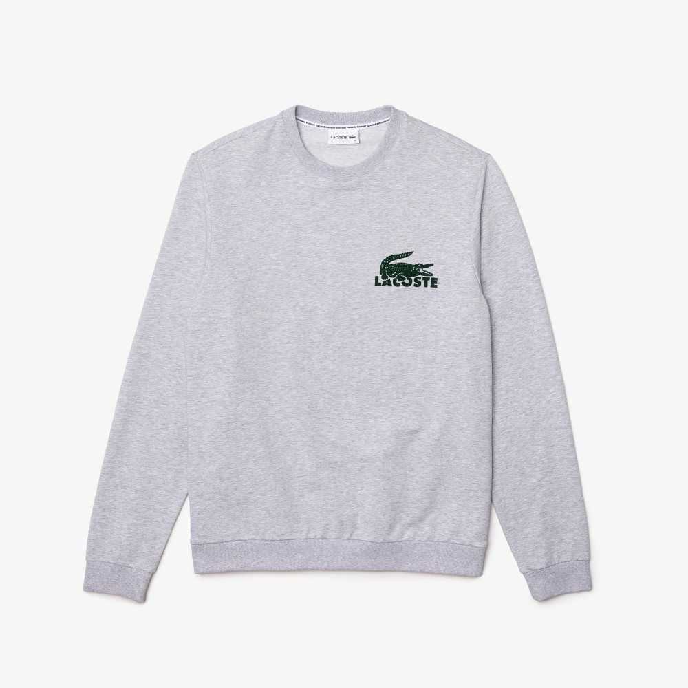 Grey Chine / Green Lacoste Cotton Fleece Lounge Sweatshirt | OEACSD-635