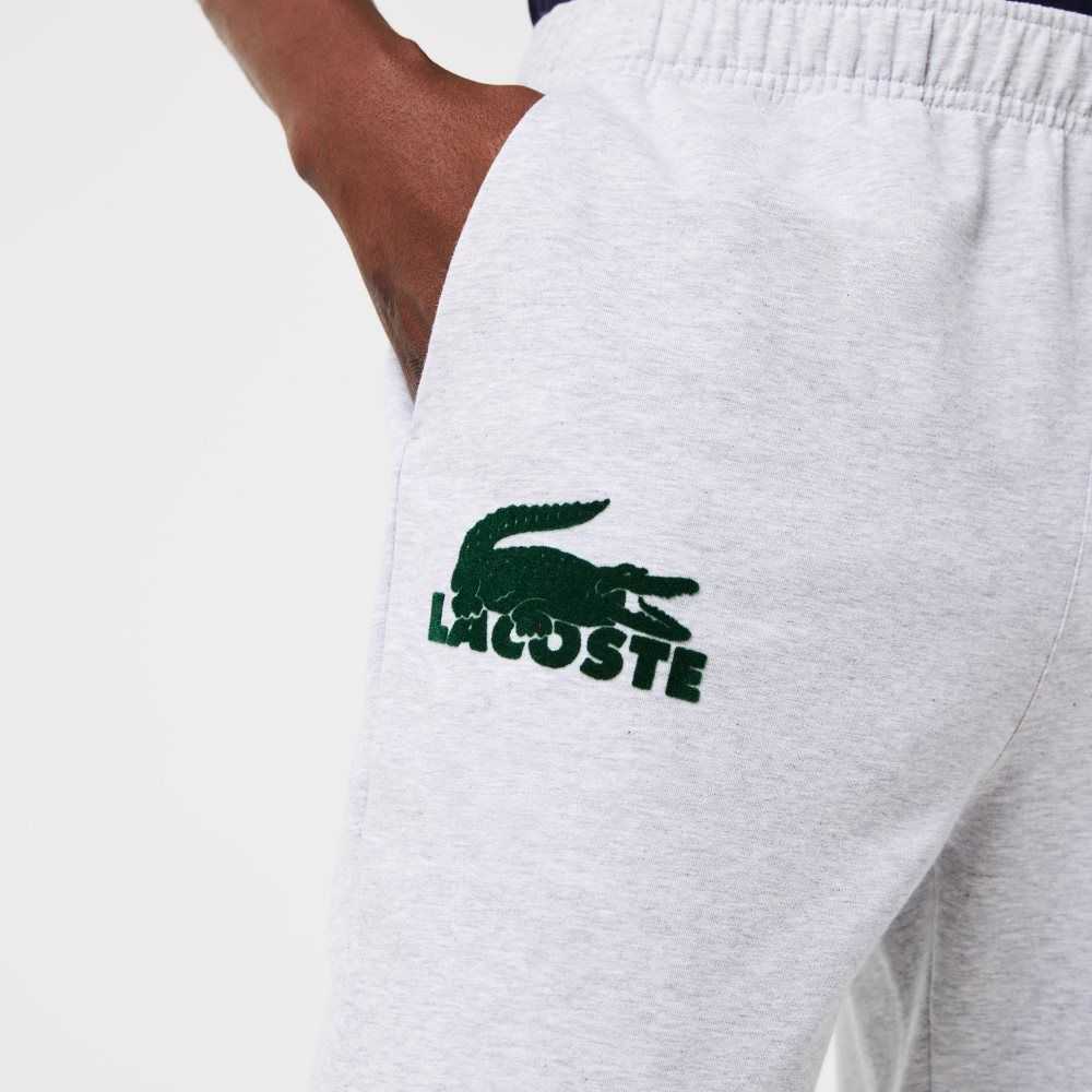 Grey Chine / Green Lacoste Cotton Fleece Lounge Joggers | XTAYKO-650