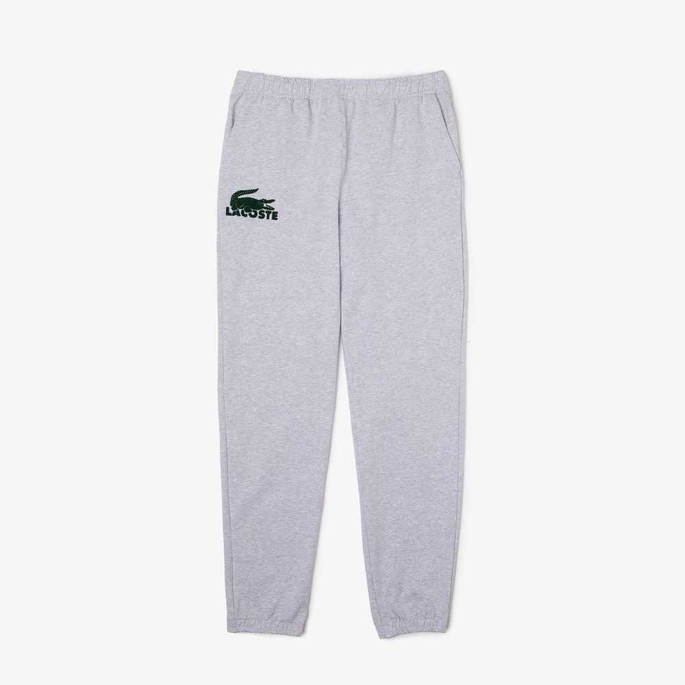 Grey Chine / Green Lacoste Cotton Fleece Lounge Joggers | XTAYKO-650