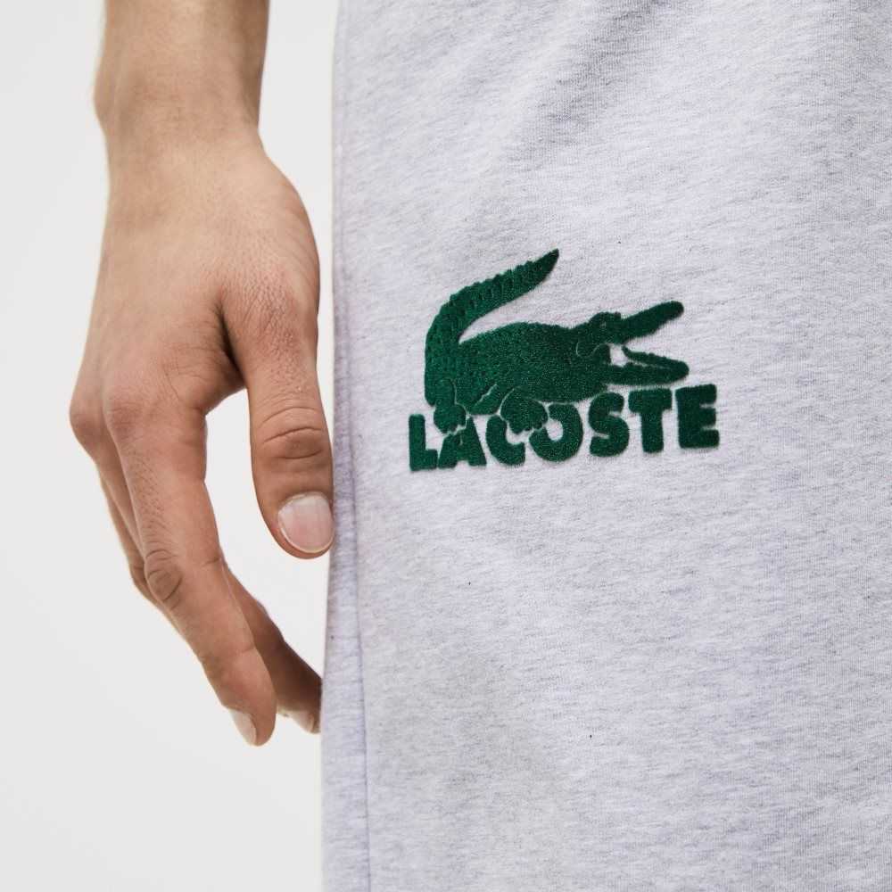 Grey Chine / Green Lacoste Velour Crocodile Cotton Fleece Lounge Shorts | RVXQKZ-642