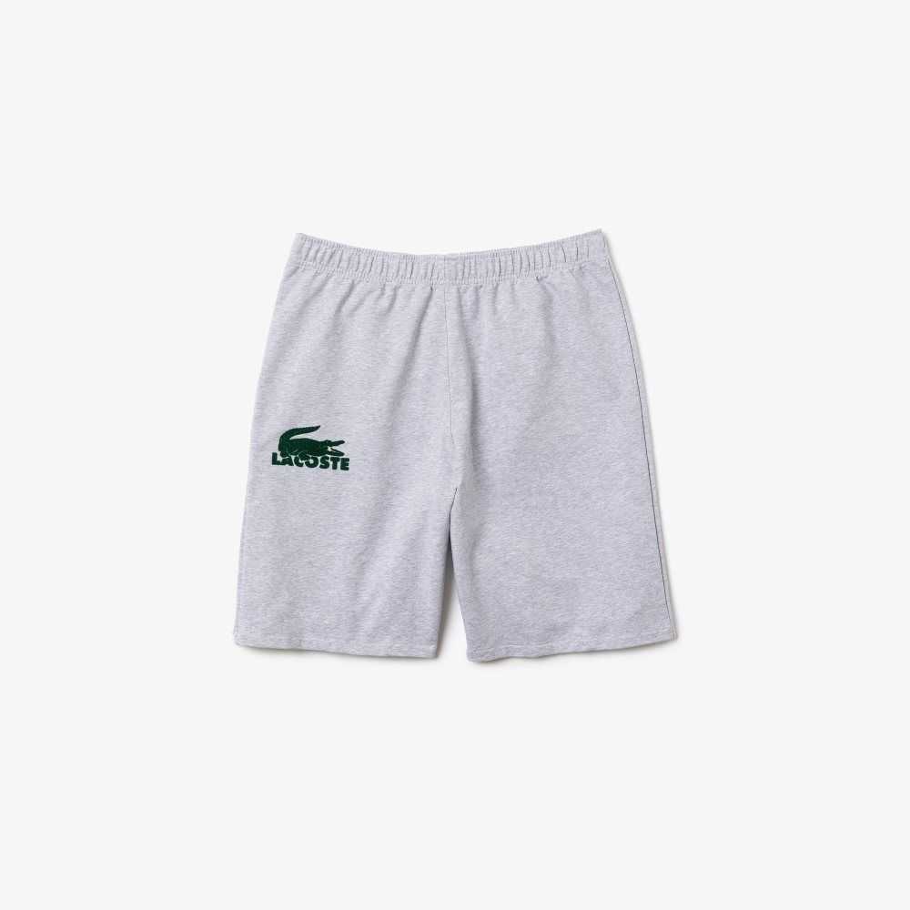 Grey Chine / Green Lacoste Velour Crocodile Cotton Fleece Lounge Shorts | RVXQKZ-642