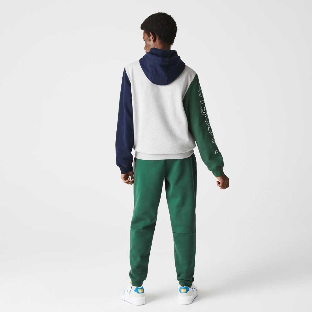 Grey Chine / Green / Navy Blue / Blue Lacoste Colorblock Zippered Fleece Hoodie | HCBDXV-685