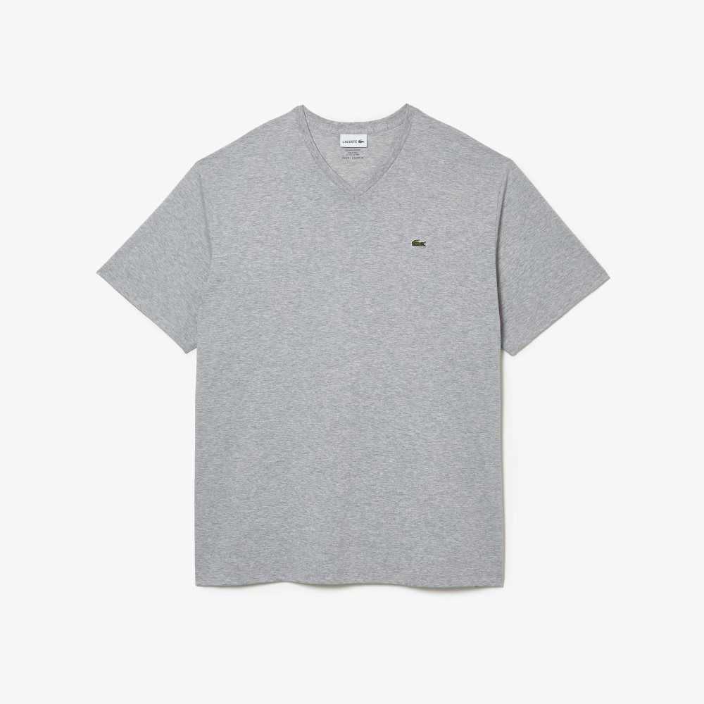 Grey Chine Lacoste Big Fit V-Neck Jersey T-Shirt | ZNFRJO-893