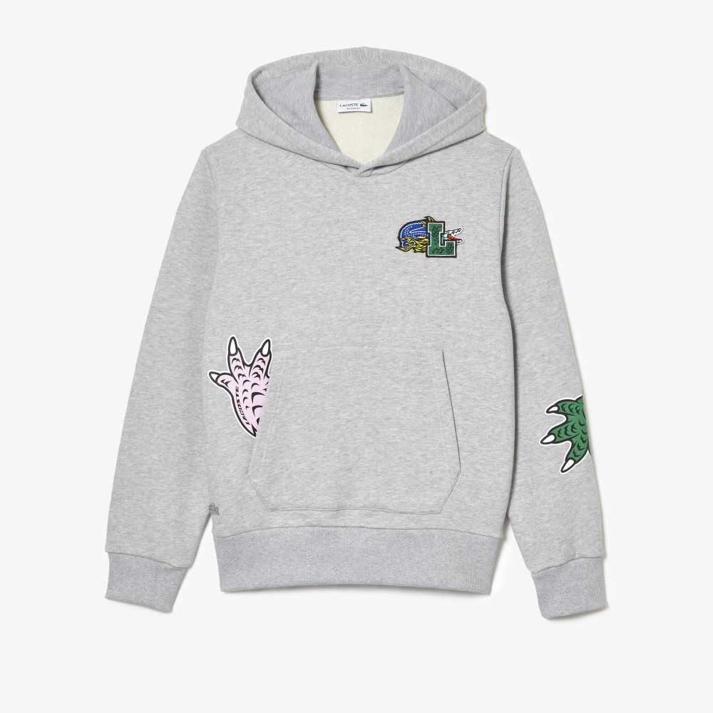 Grey Chine Lacoste Comic Effect Print Hooded Sweatshirt | RGFNDA-732