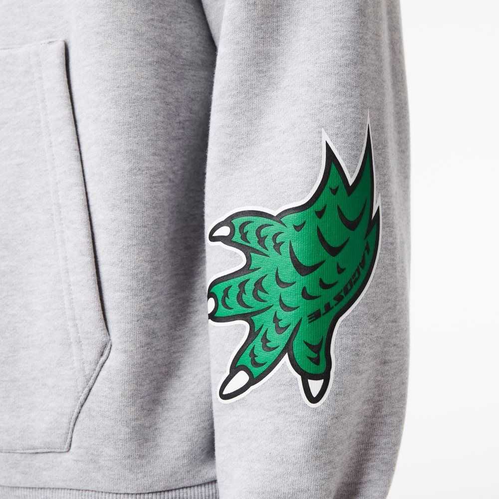 Grey Chine Lacoste Comic Effect Print Hooded Sweatshirt | RGFNDA-732